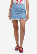 Lace Trim Denim Mini Skirt