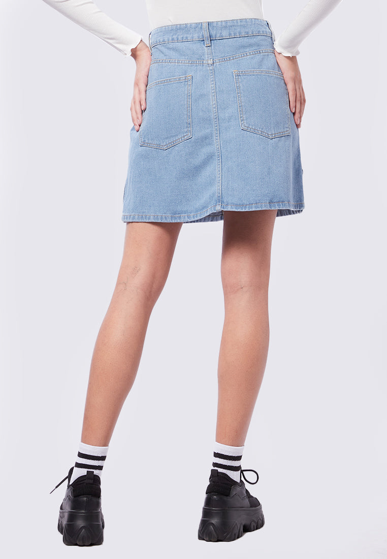 Side Slit Denim Mini Skirt