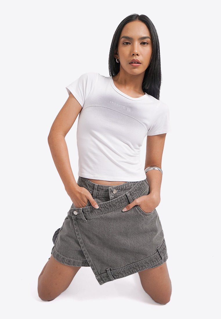 Overlapped Mini Denim Skort