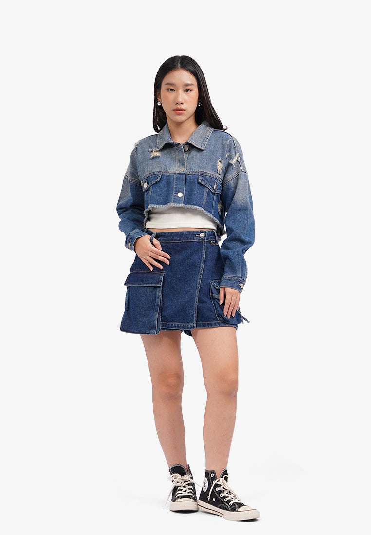 Cargo Denim Mini Skort