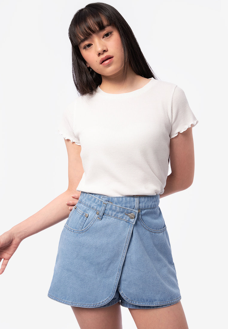 Wrap Denim Mini Skort L.Blue