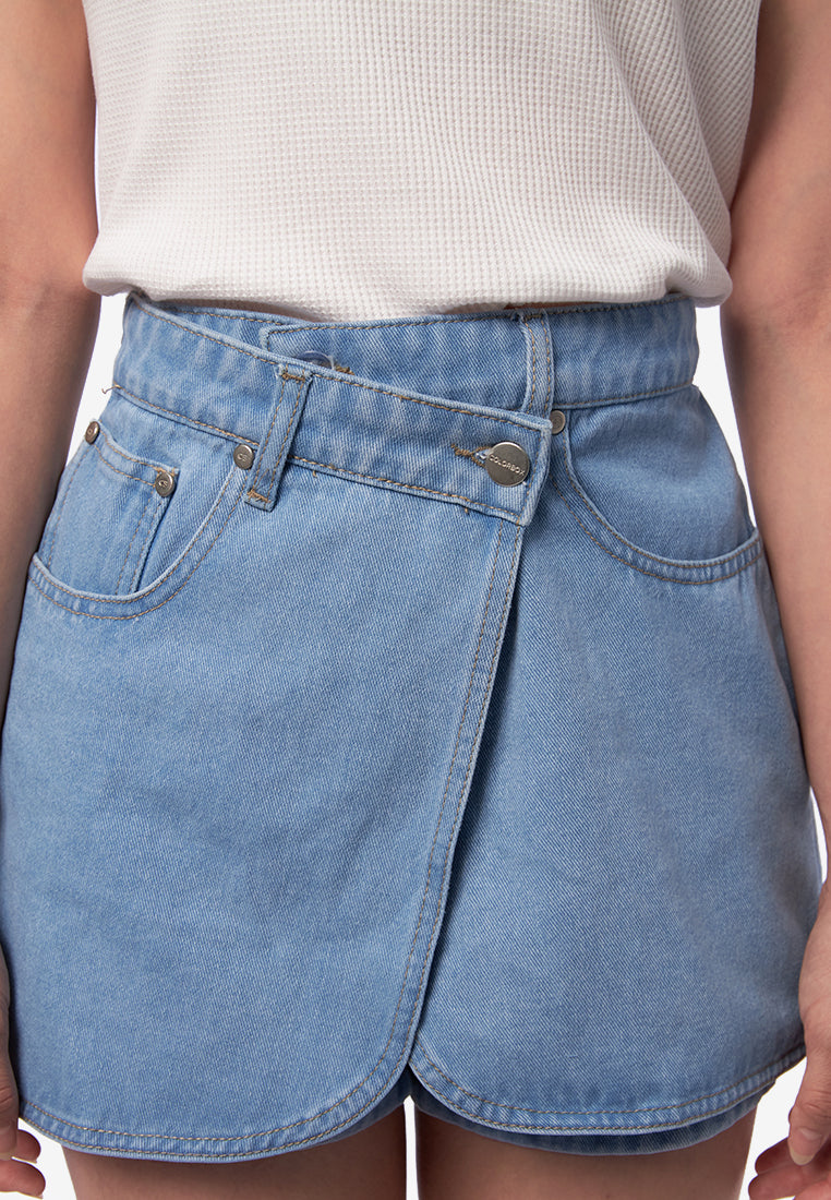 Wrap Denim Mini Skort L.Blue