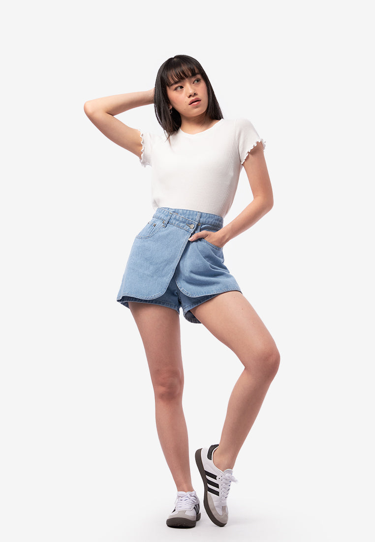 Wrap Denim Mini Skort L.Blue
