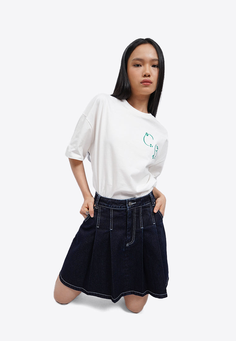 Pleated Denim Mini Skirt