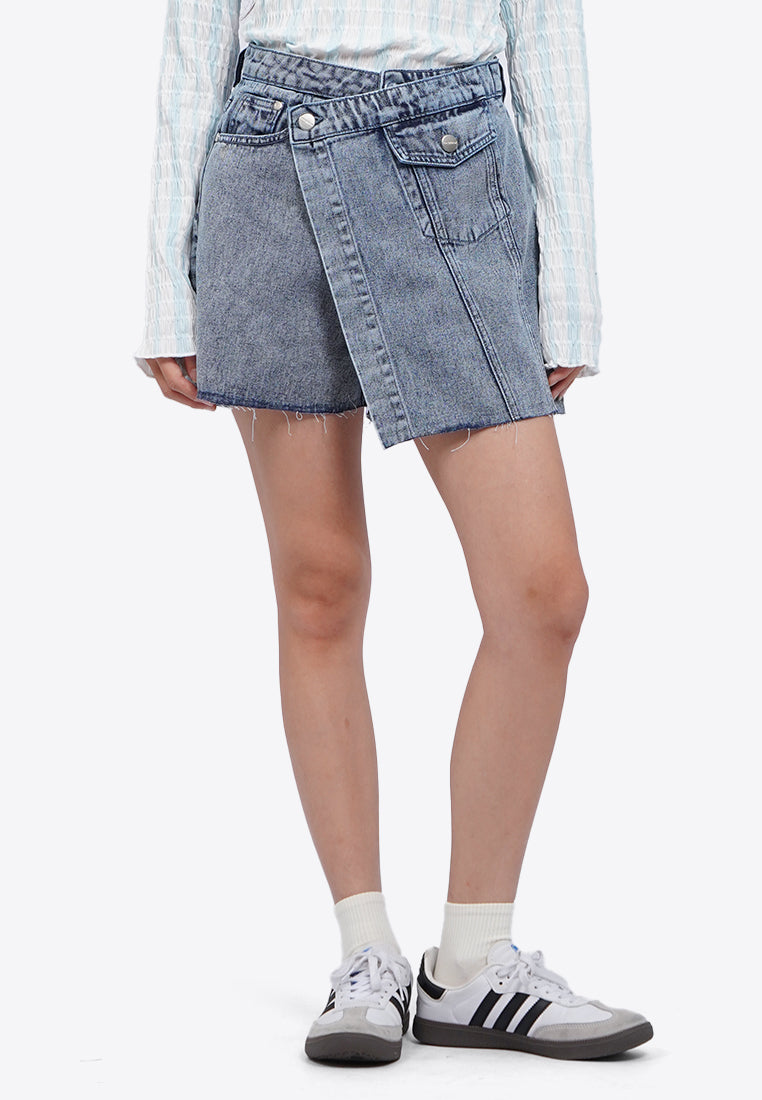 Wrapped Mini Denim Skort