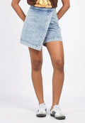 Front Wrap Denim Mini Skort
