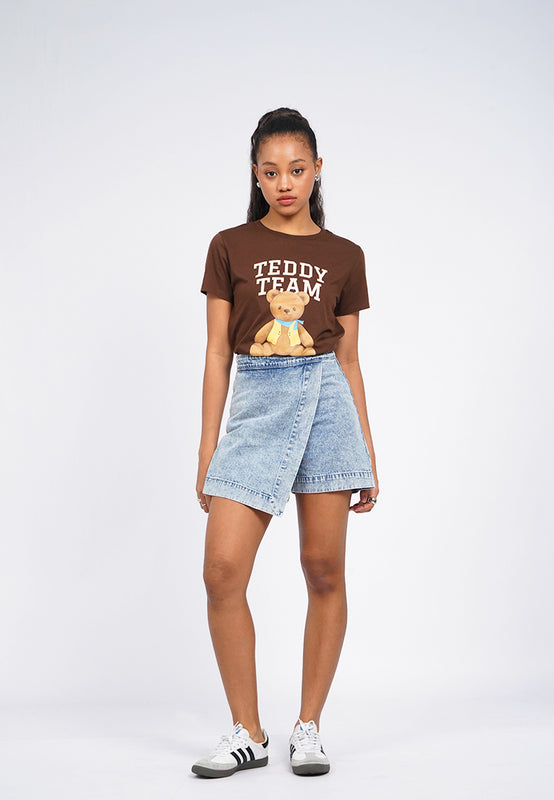 Front Wrap Denim Mini Skort