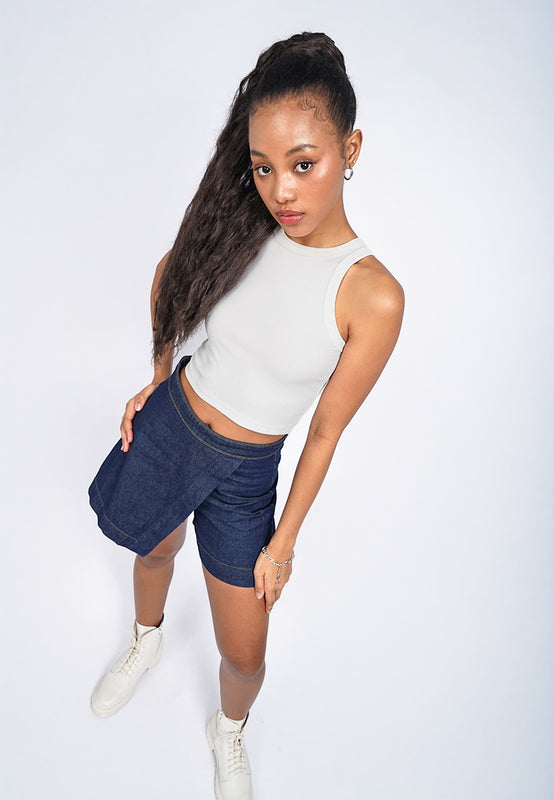 Front Wrap Denim Mini Skort