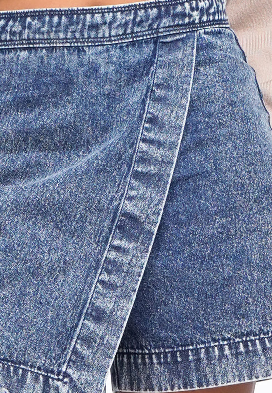 Front Wrap Denim Mini Skort
