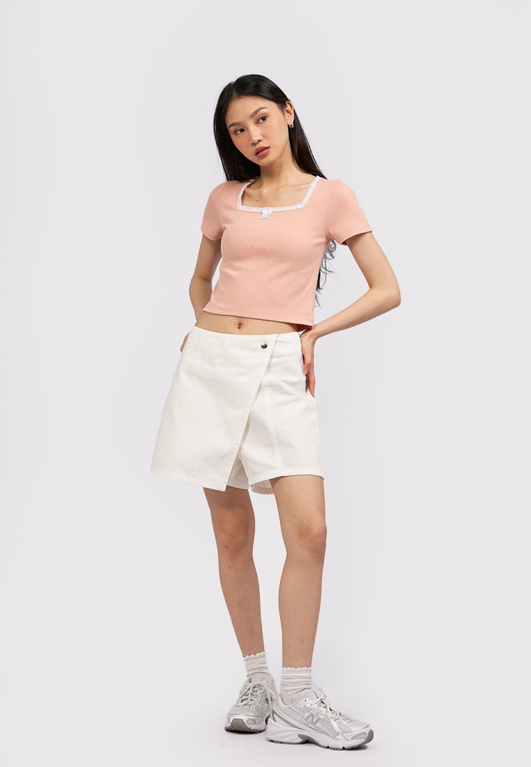 Crossover Denim Skort Off White