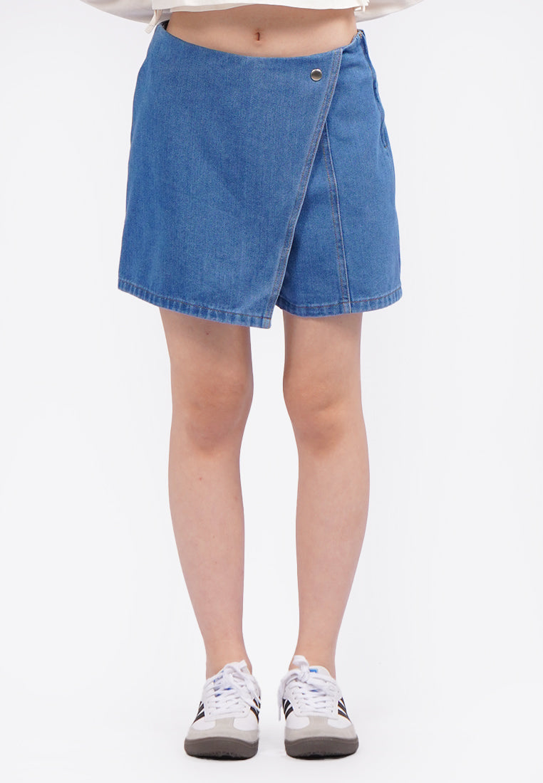 Crossover Denim Skort Med Blue