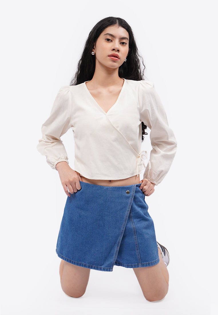 Crossover Denim Skort Med Blue