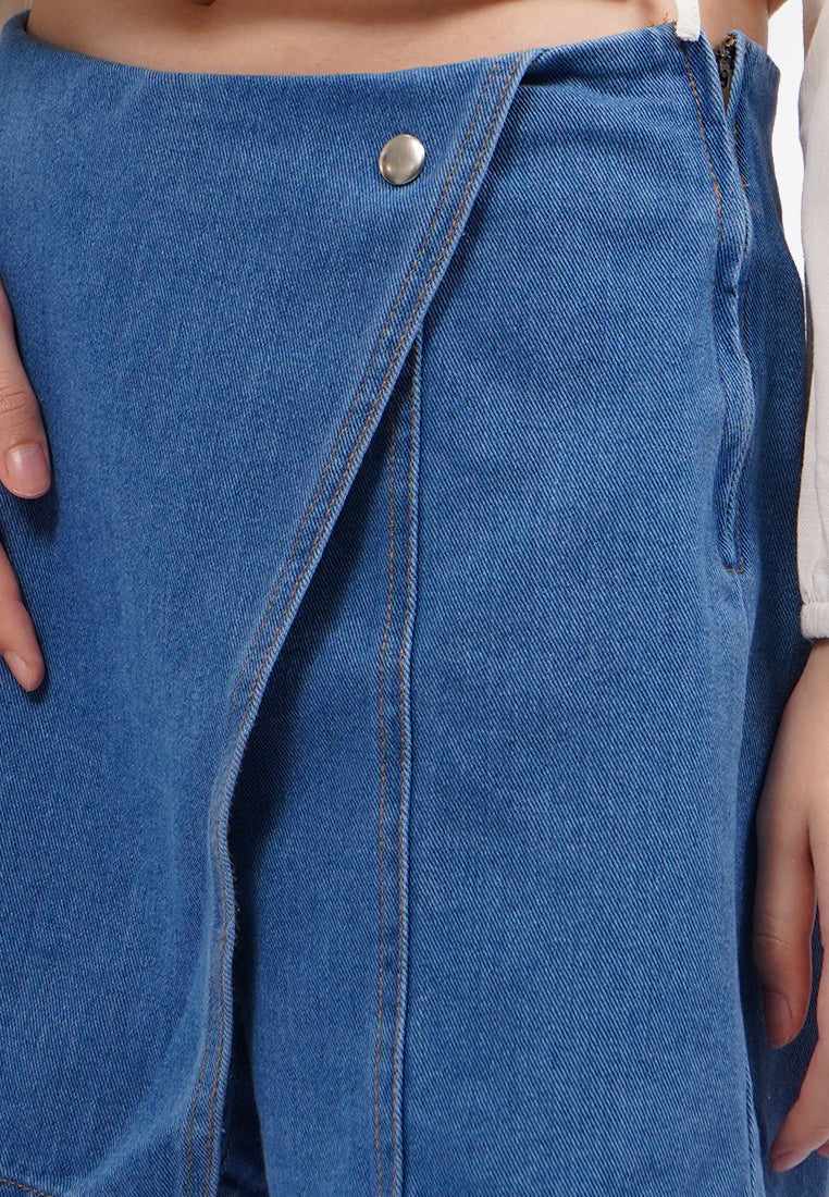 Crossover Denim Skort Med Blue
