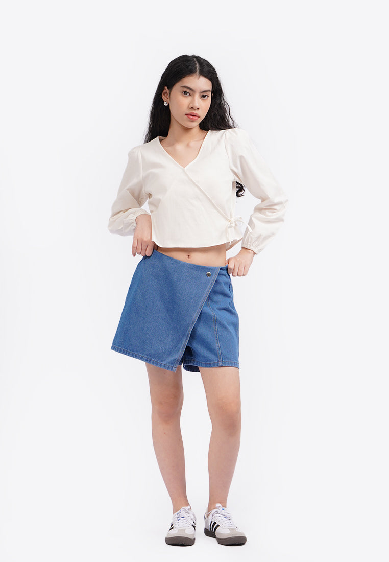 Crossover Denim Skort Med Blue