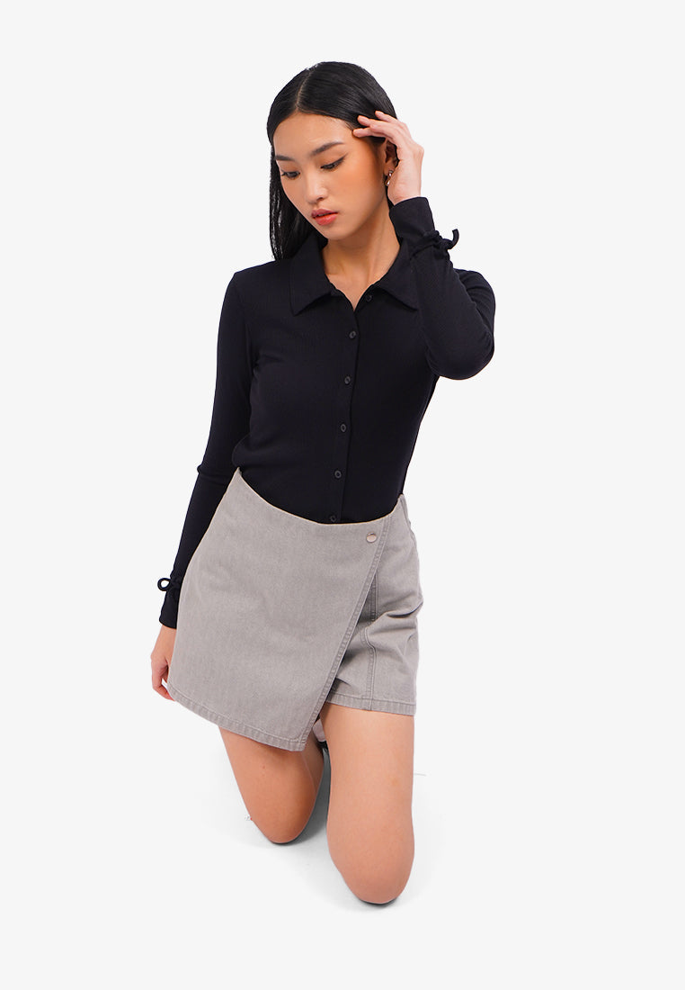 Crossover Denim Mini Skort