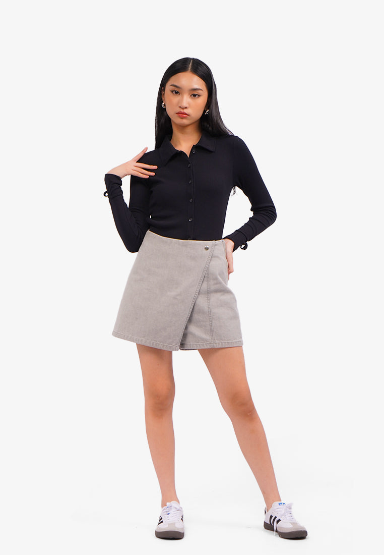 Crossover Denim Mini Skort