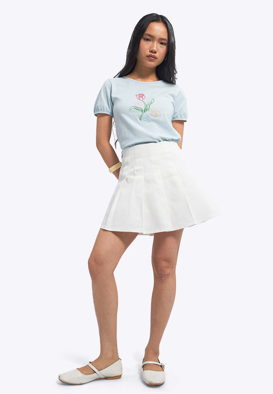 Pleated Mini Denim Skort