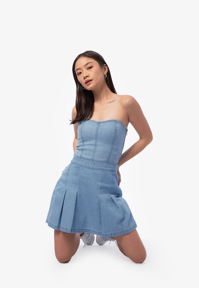 Pleated Denim Skort L.Blue