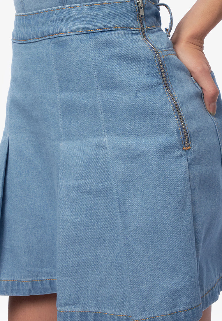 Pleated Denim Skort L.Blue
