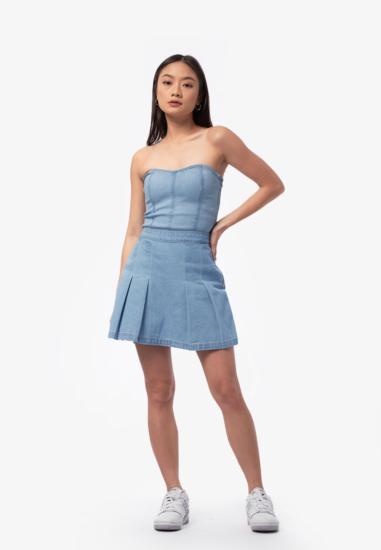 Pleated Denim Skort L.Blue