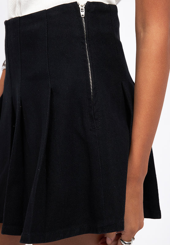 Pleated Mini Denim Skirt