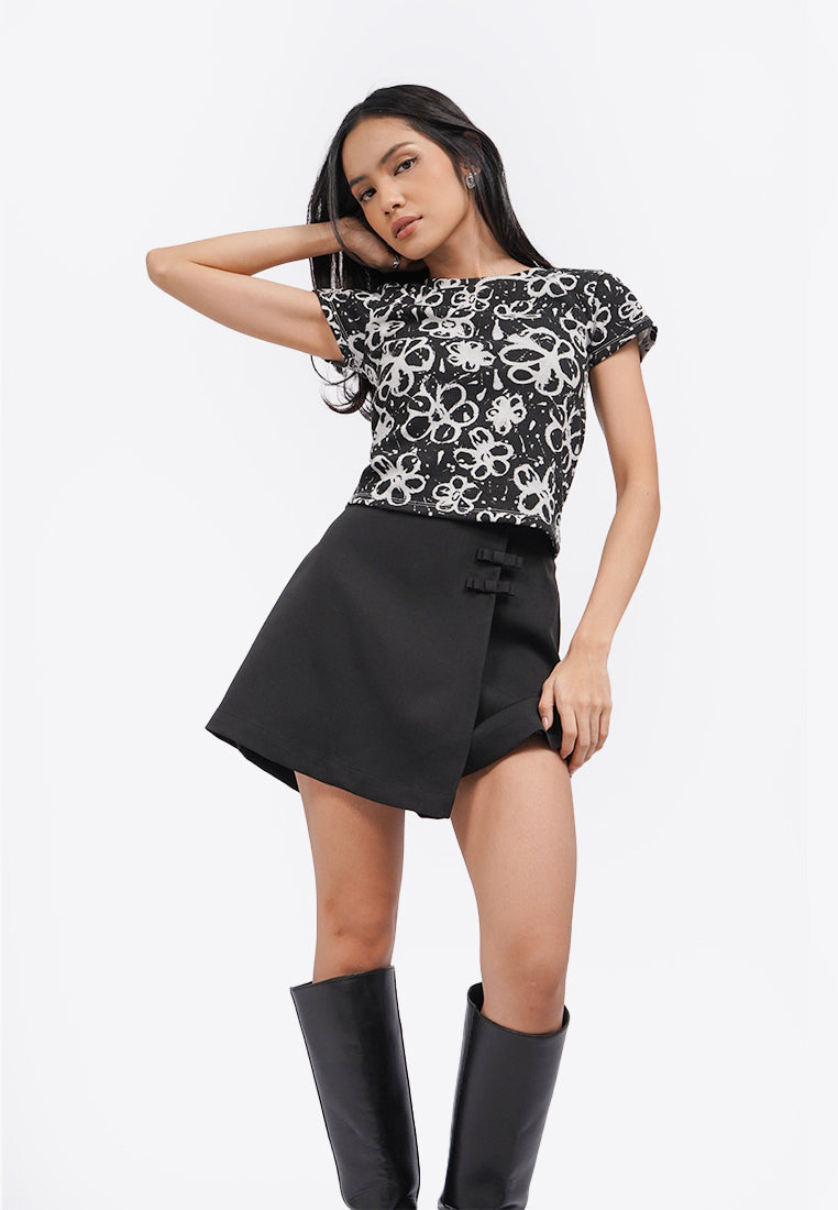 Mini Skort with Ribbon Detail Black