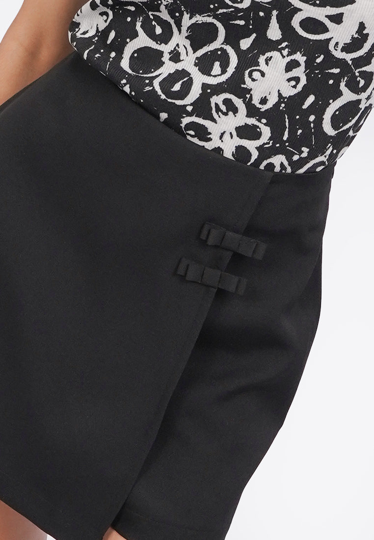 Mini Skort with Ribbon Detail Black