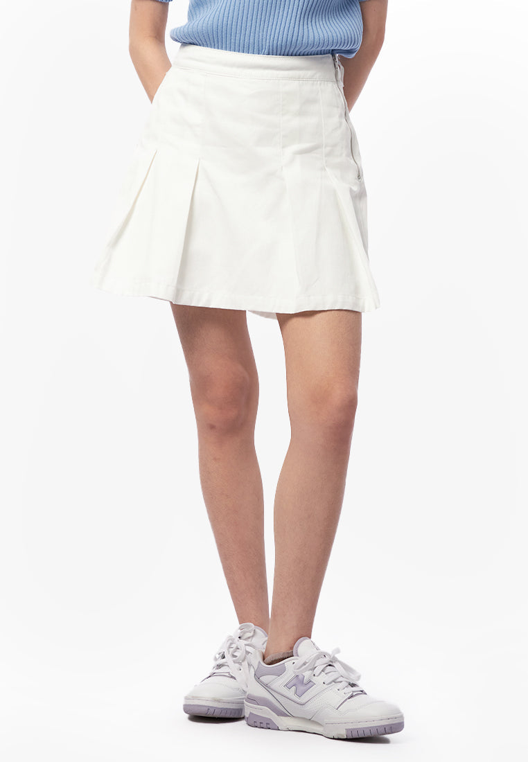 Pleated Denim Skort Off White
