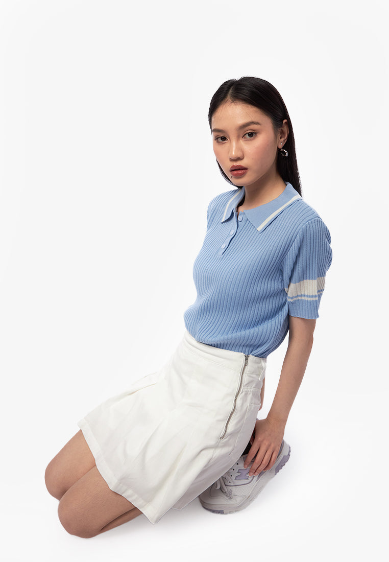 Pleated Denim Skort Off White