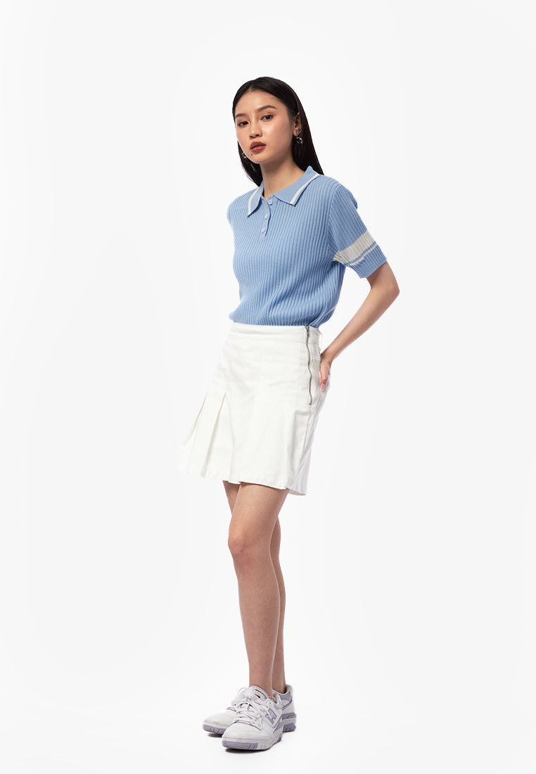 Pleated Denim Skort Off White