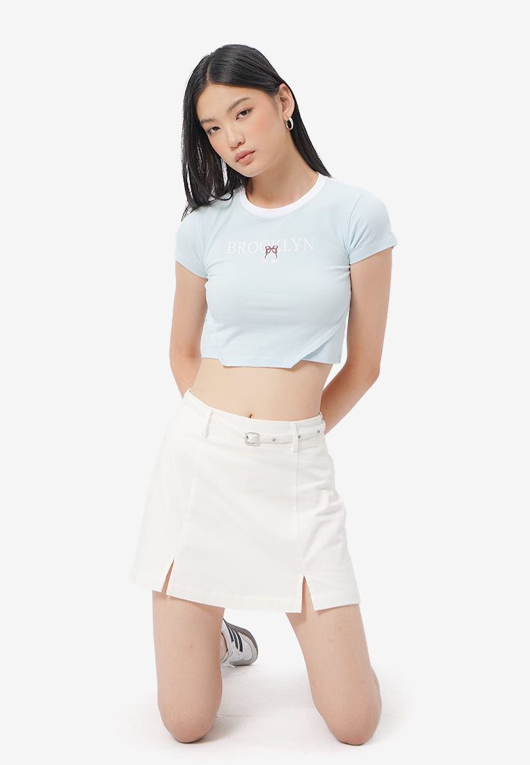 Front Slit Mini Skort Off White