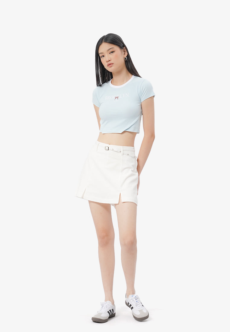 Front Slit Mini Skort Off White