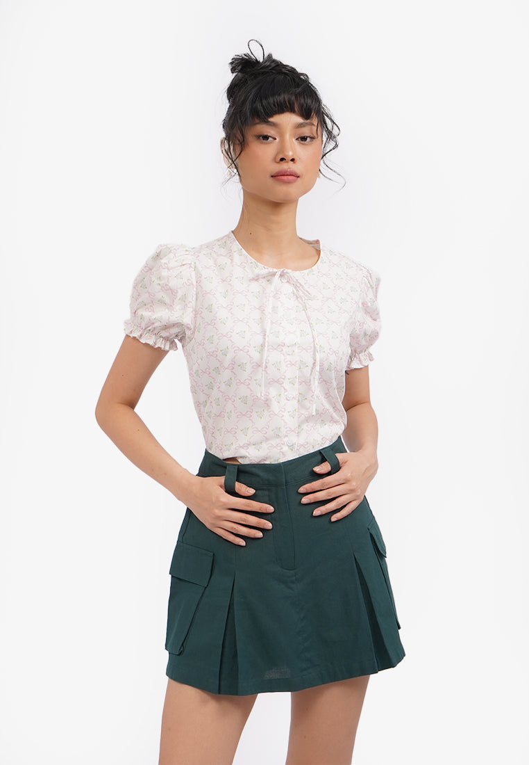 Pleated Mini Skort with Belt