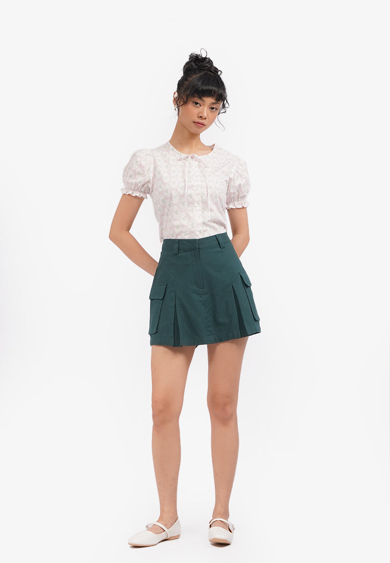 Pleated Mini Skort with Belt