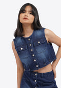 Button Up Denim Cropped Top