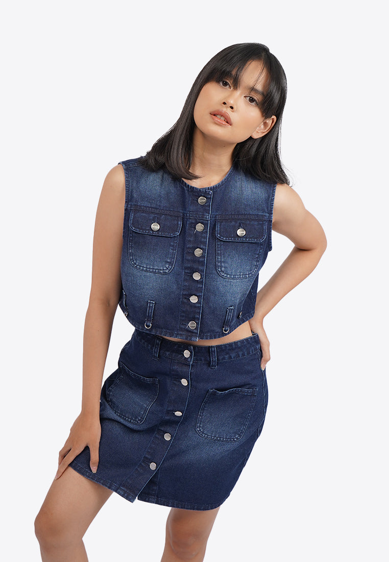 Button Up Denim Cropped Top