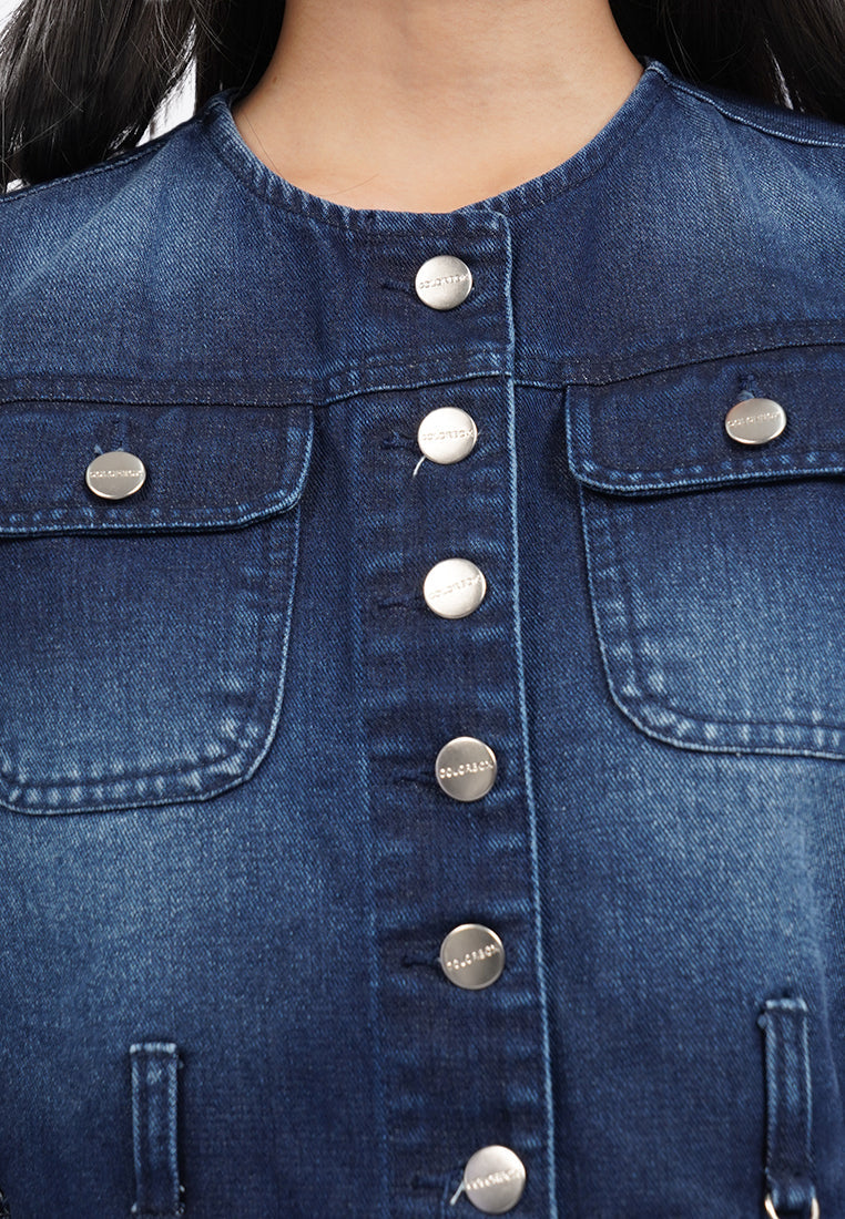 Button Up Denim Cropped Top
