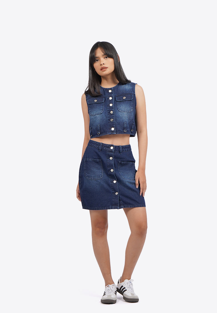 Button Up Denim Cropped Top