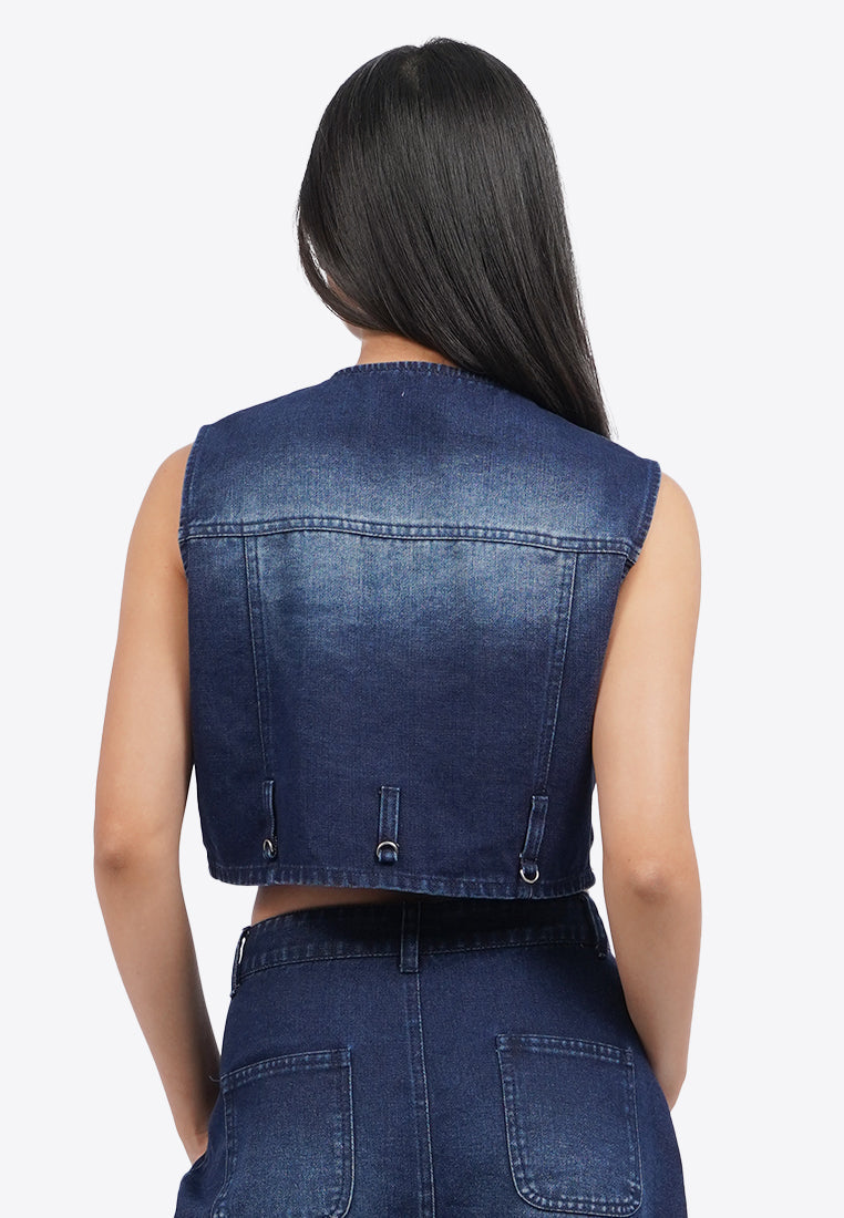 Button Up Denim Cropped Top