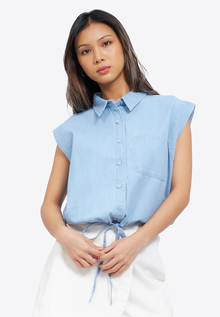 Button Up Shirt with Drawstring Hem