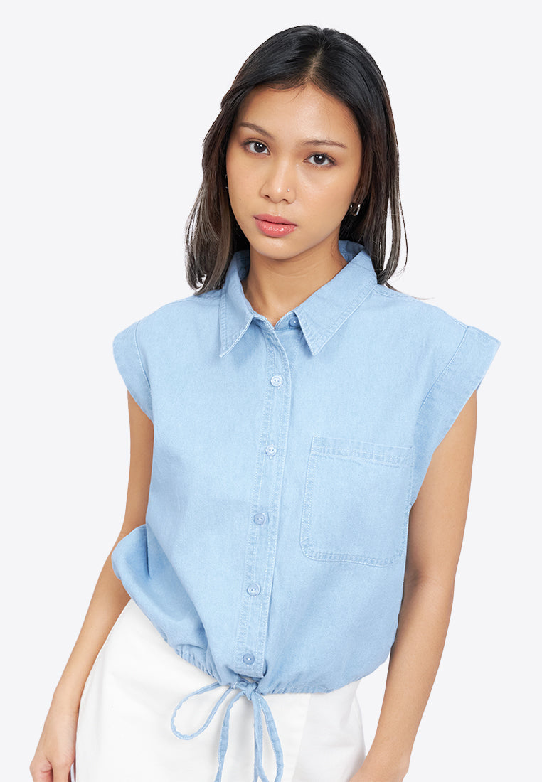 Button Up Shirt with Drawstring Hem