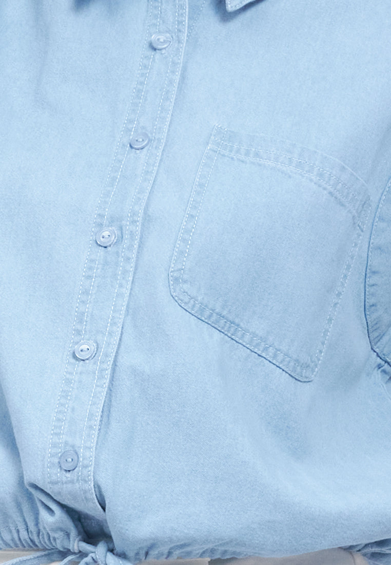 Button Up Shirt with Drawstring Hem