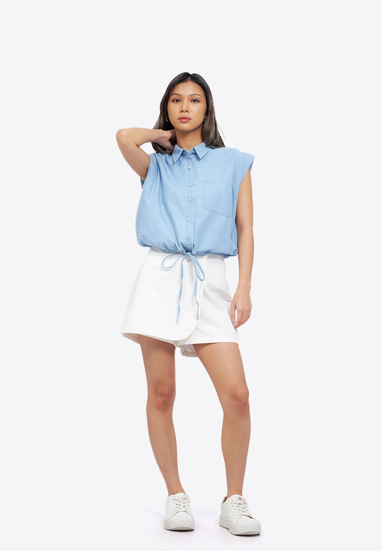 Button Up Shirt with Drawstring Hem