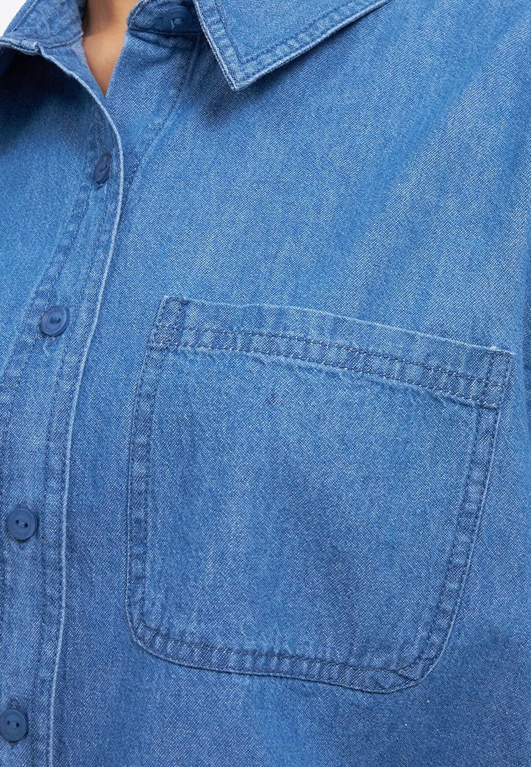 Button Up Shirt with Drawstring Hem