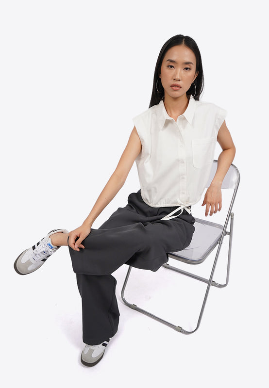 Short Sleeve Blouse with Tied Hemline