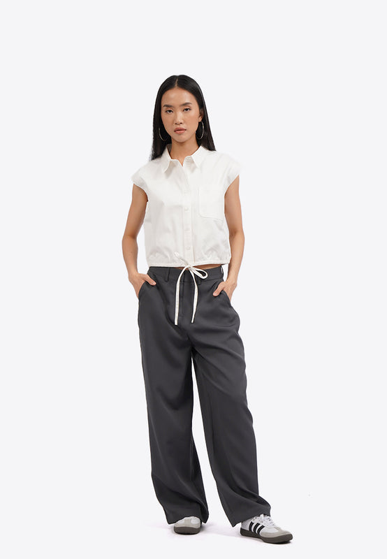 Short Sleeve Blouse with Tied Hemline