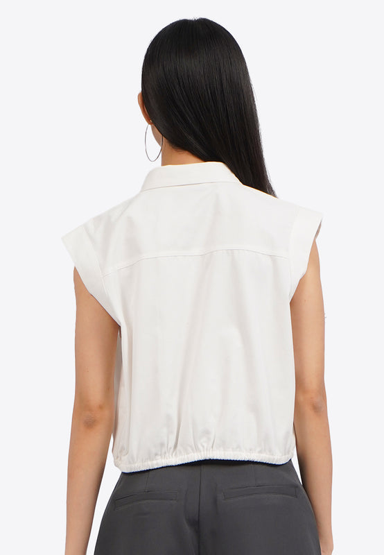 Short Sleeve Blouse with Tied Hemline