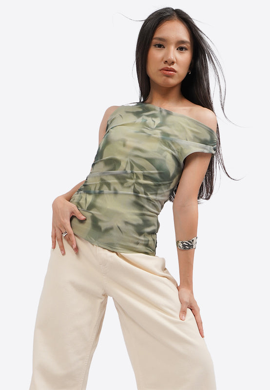 Asymmetrical Sleeveless Printed Top