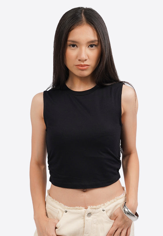Sleeveless Crop Top with Side Ruched