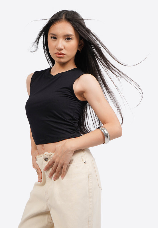 Sleeveless Crop Top with Side Ruched